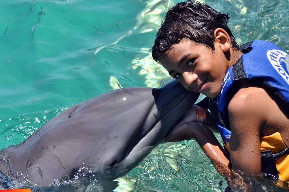 My little Cooch enjoying a fabulous encounter with a dolphin (Isla Mujeres) this week.
