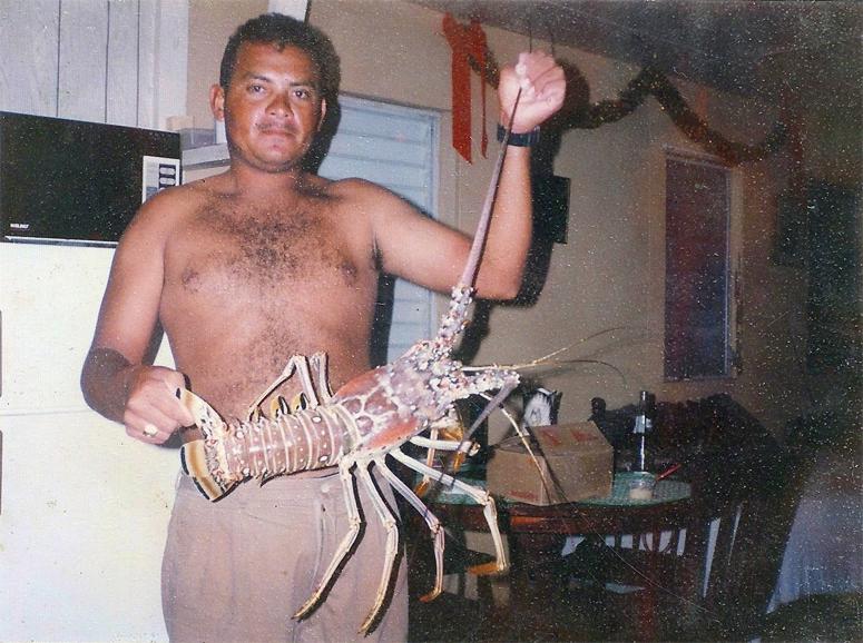 Hillyboo with a lobster, a few years ago...
