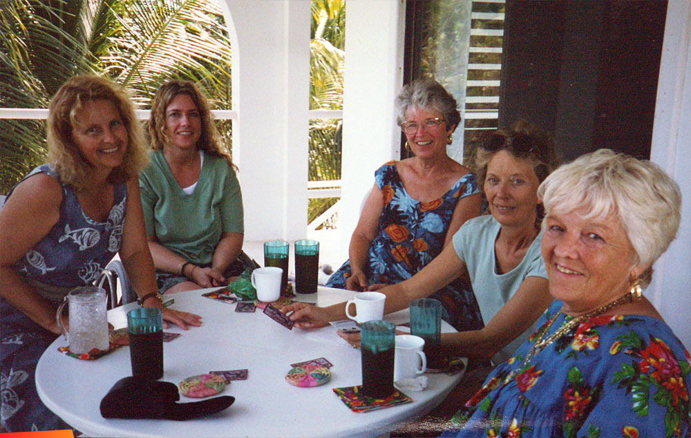 Susan Lala, Kim Brown Prideaux, Carol Brown, Barbara Wilkinson, and Marge Askew of the O’Hell Card Group, long ago