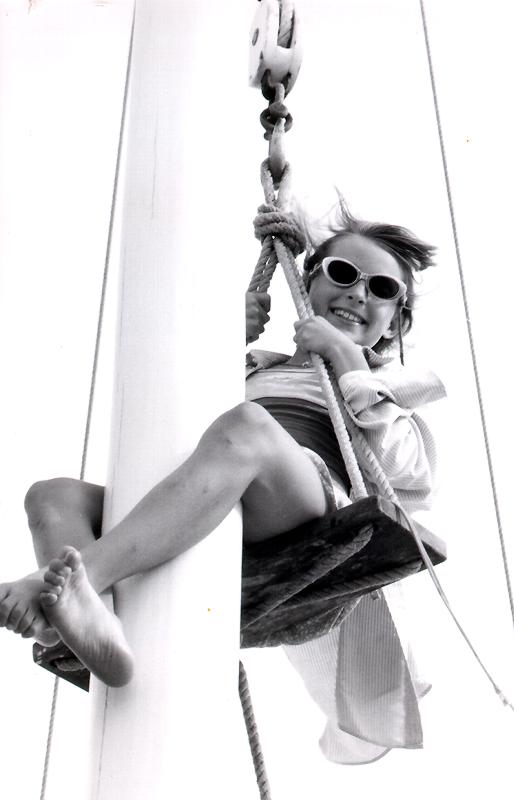Nicole Casado at the top of the mast on the Winnie Estelle