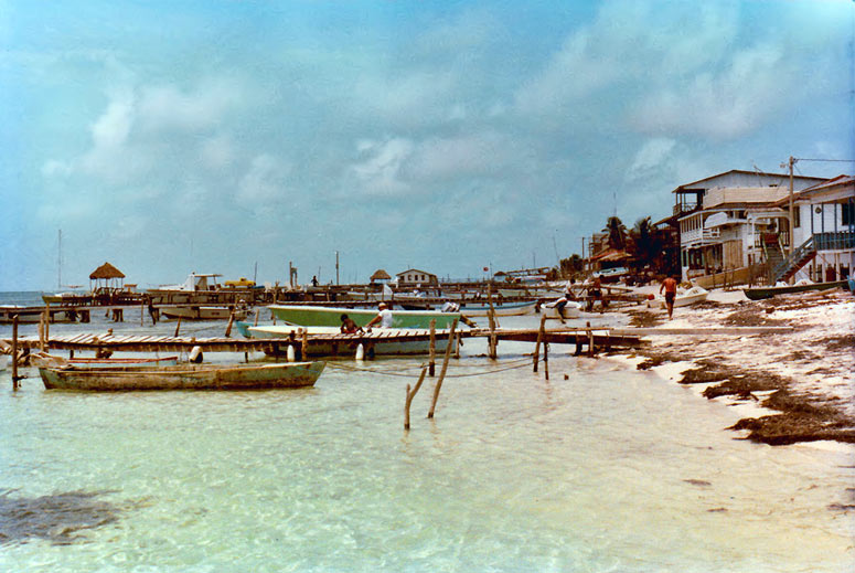 The beach in front of Lily's and Ambergris Lodge, 1976