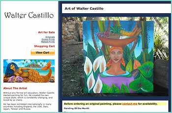 Walter Castillo is a self taught artist who grew up in San Pedro, visiting Caye Caulker as his playground. Early in his teens, he started traveling in Belize and mingling with people from many different cultures: Mayas, East Indians, Creole and Garinagu with which he lived from 13 to 17 years old. His use of vibrant colours and people so full of life springs up from his paintings. After traveling the world, holding many exibitions, he now has studio house in peaceful   Bullettree Falls Village near Cayo.