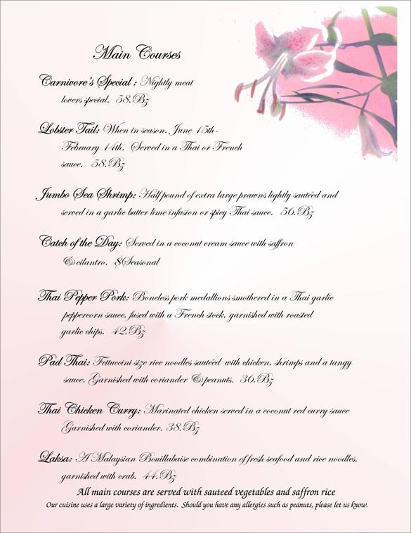 Rendezvous Restaurant & Winery, Menu, Ambergris Caye, Belize, dining ...